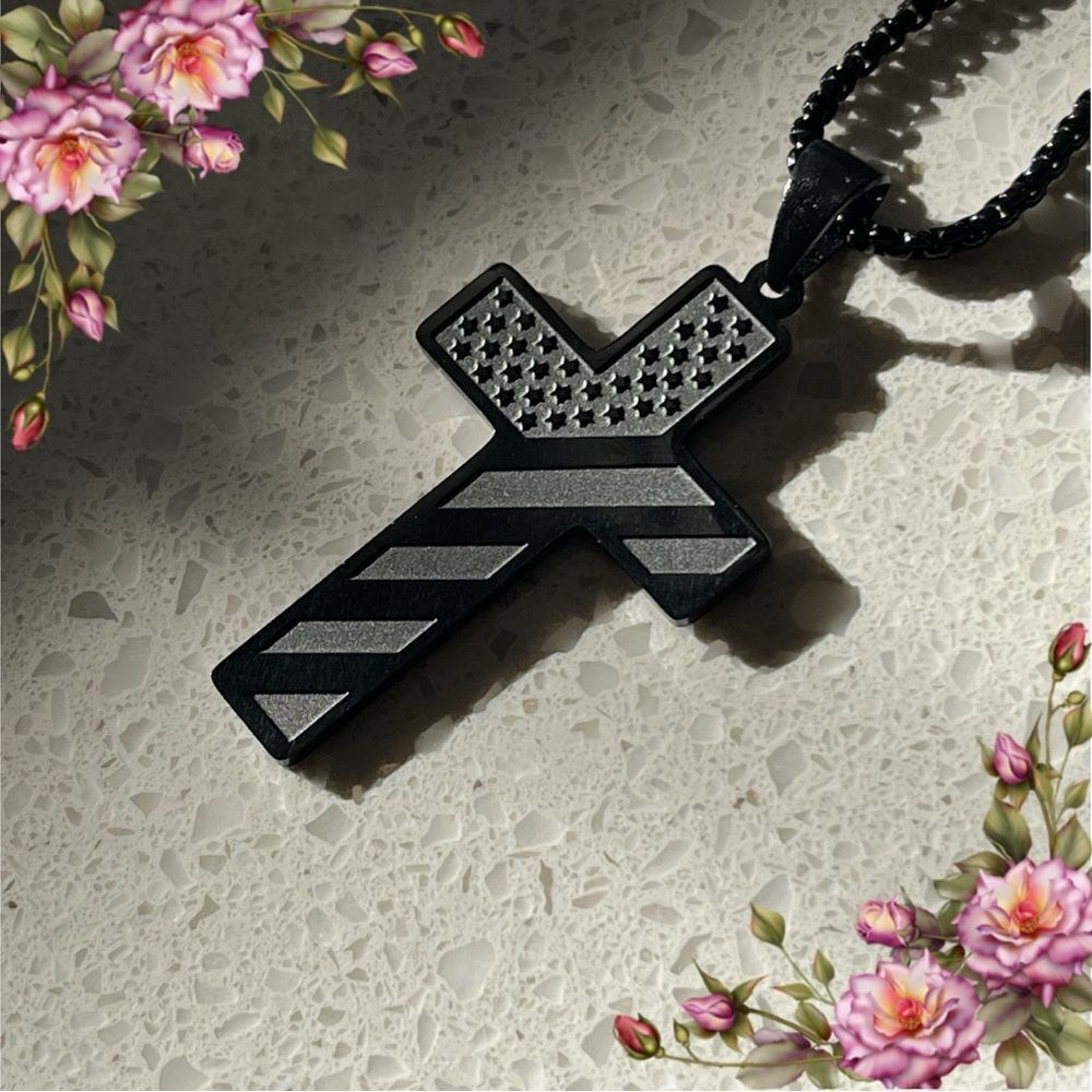 Stainless Steel‎ Cross Bible Verse American Style Pendant Necklace
